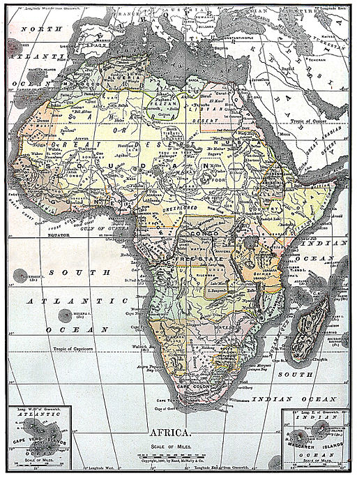 Kart over Afrika fra Encyclopaedia Britannica, 1890. Wikipedia commons