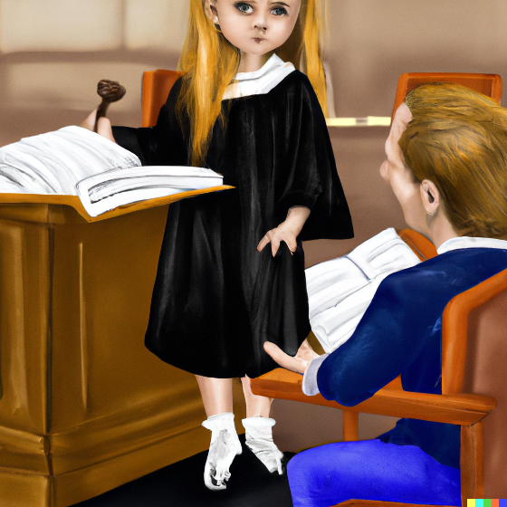 DALL&middot;E 2023-03-13 15.02.43 - a child in courtroom procedures dressed as a lawyer arguing her case digital art.png
