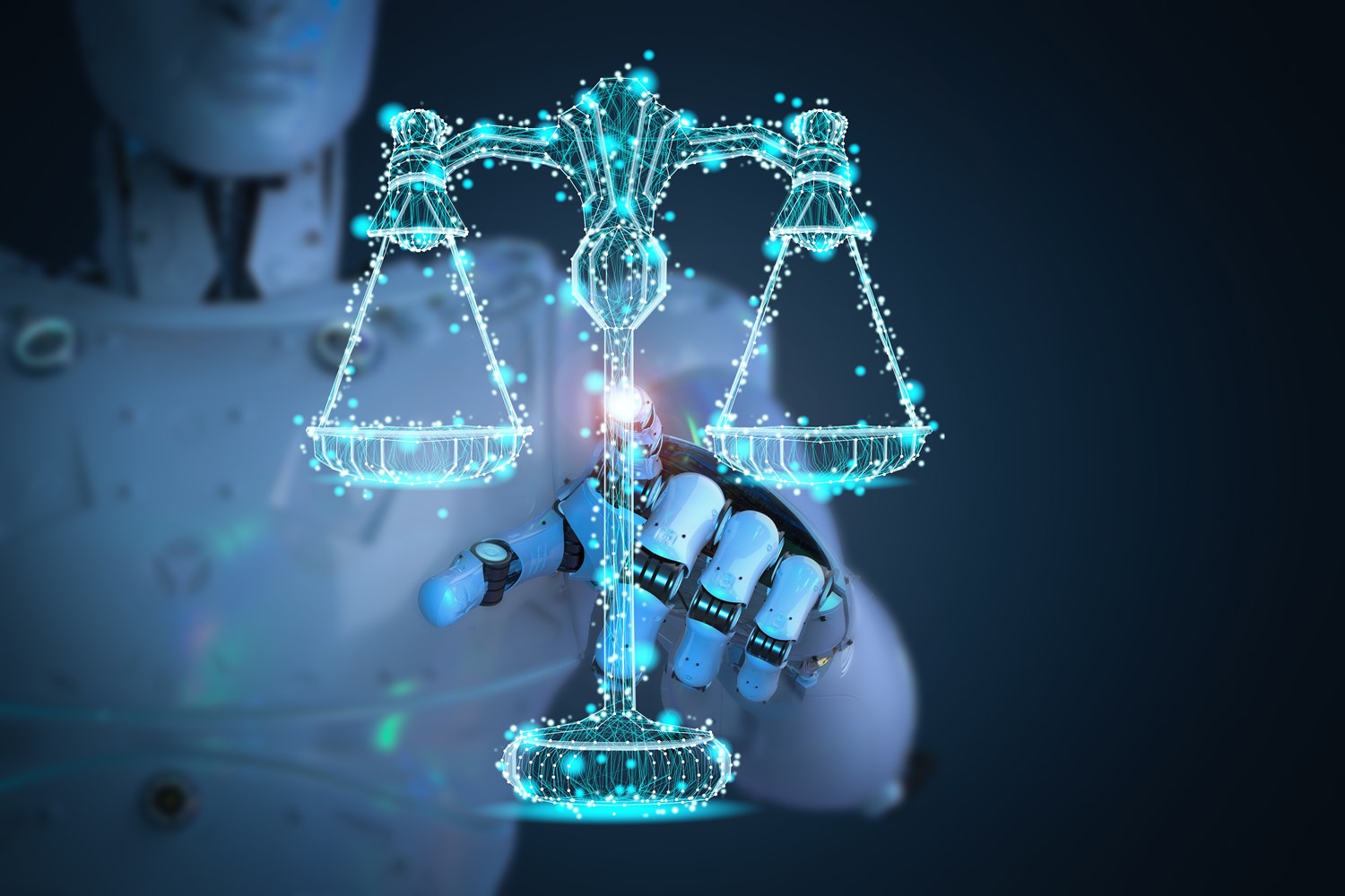 Picture of a robot pointing its fingers at a weight scale.
