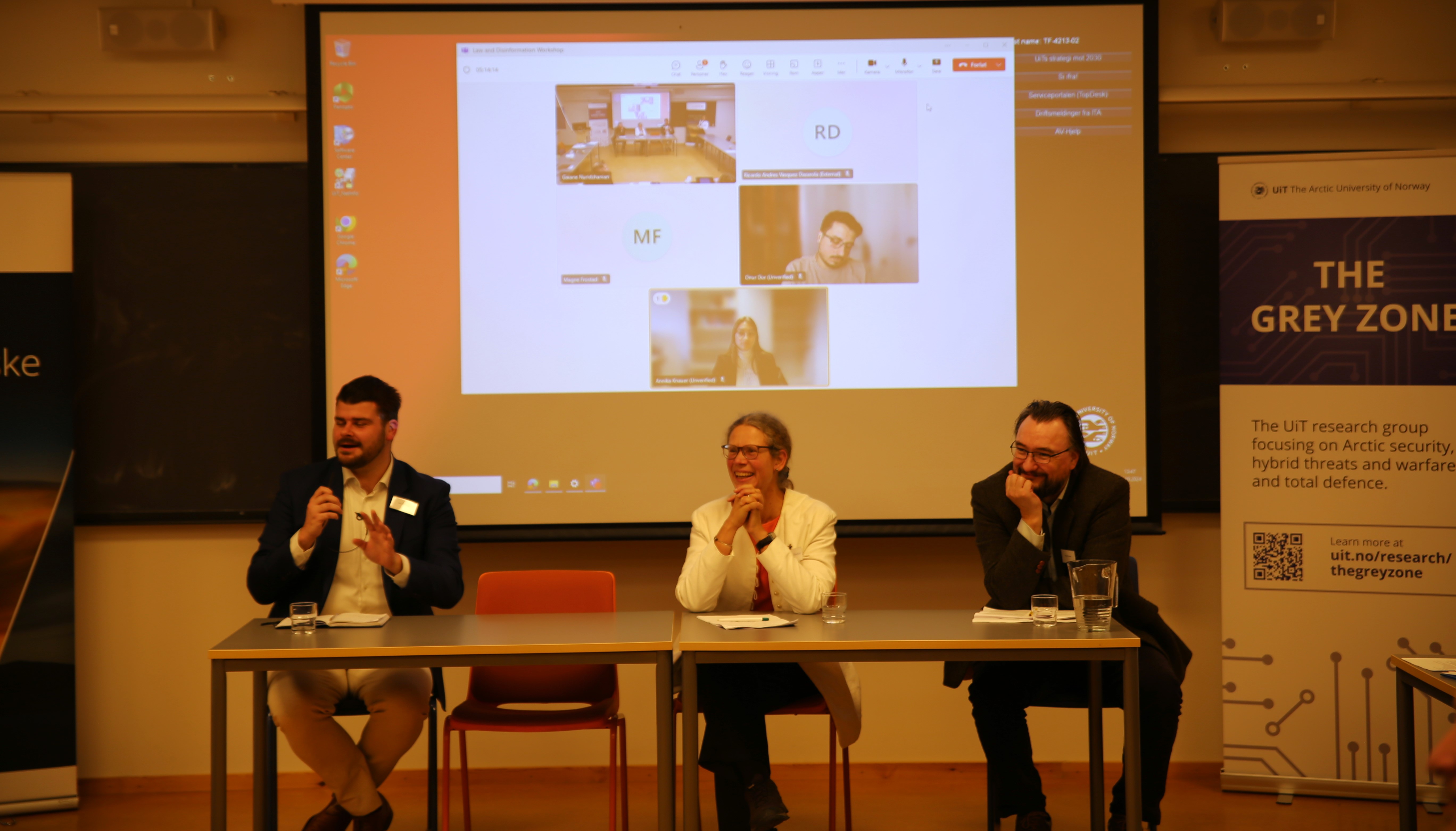 Professor Magne Frostad (moderator), Rigmor Argren, Lo&iuml;c Vandeput and Onur Dur (online) in the panel are answering questions from the audience