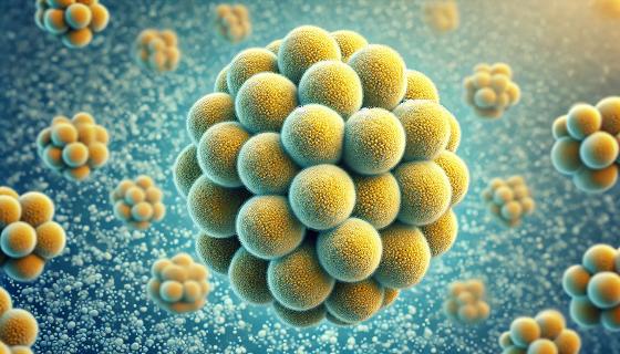 DALL&middot;E_Stephen Dela Ahator - A professional, electron microscopy-inspired image of Staphylococcus aureus bacteria with a speckled, blurred background in plain blue-green tones_.jpg