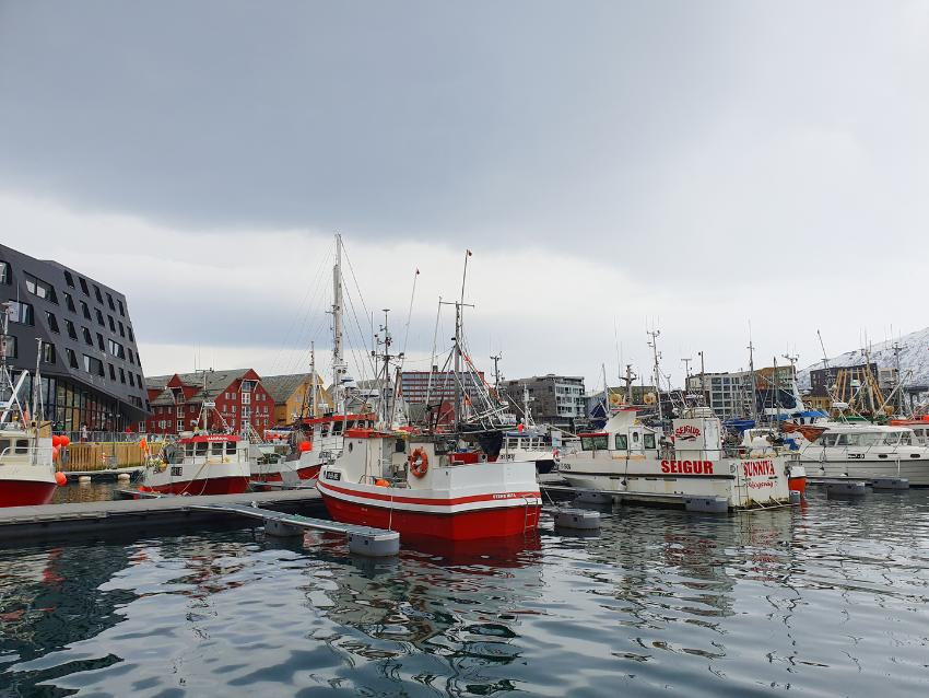 Fiskeb&aring;ter ved kai i Troms&oslash;